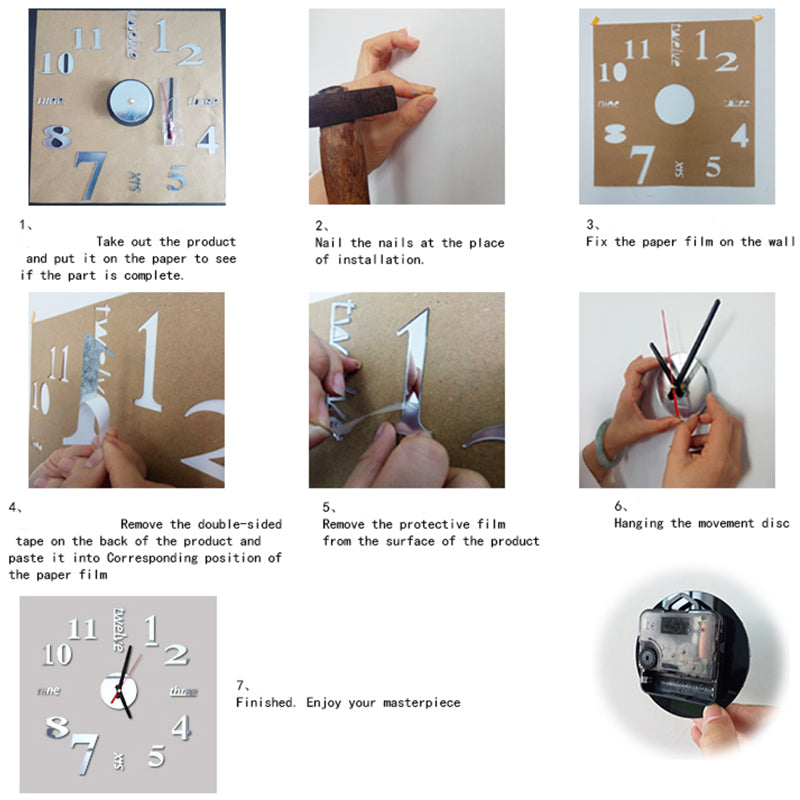reloj de pared Luminous Wall Clock DIY Quartz Watch Clocks Acrylic Mirror