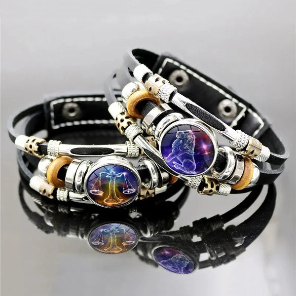 Zodiac Charm Leather Bracelet