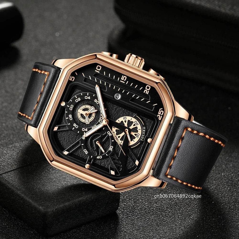 Men Quartz Watches Alloy Dial Business Men Watch PU Leather Strap Big