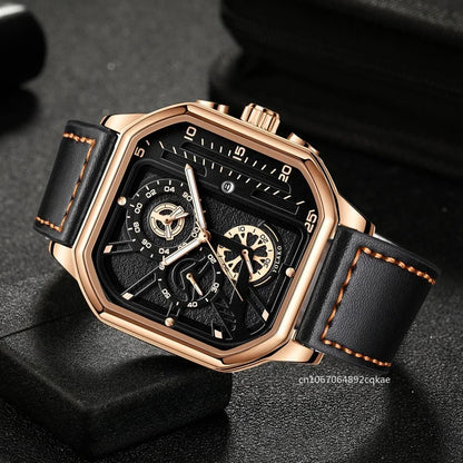 Men Quartz Watches Alloy Dial Business Men Watch PU Leather Strap Big