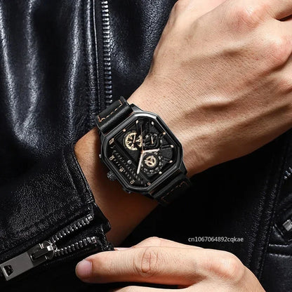 Men Quartz Watches Alloy Dial Business Men Watch PU Leather Strap Big