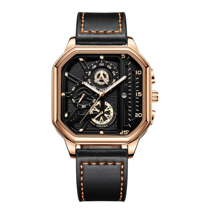 Men Quartz Watches Alloy Dial Business Men Watch PU Leather Strap Big