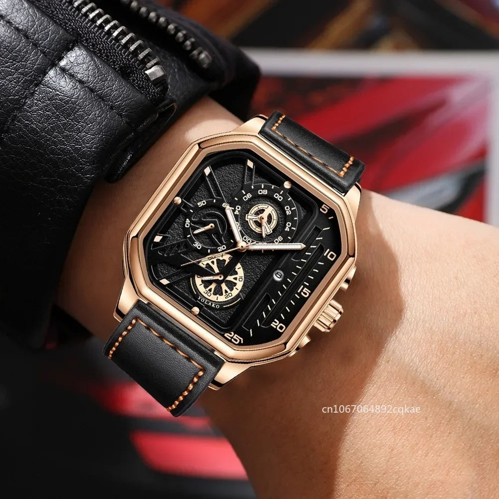 Men Quartz Watches Alloy Dial Business Men Watch PU Leather Strap Big