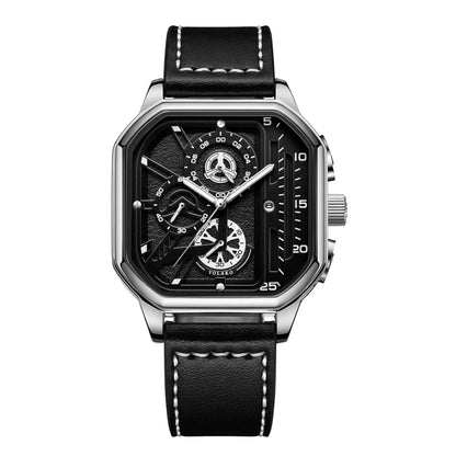 Men Quartz Watches Alloy Dial Business Men Watch PU Leather Strap Big