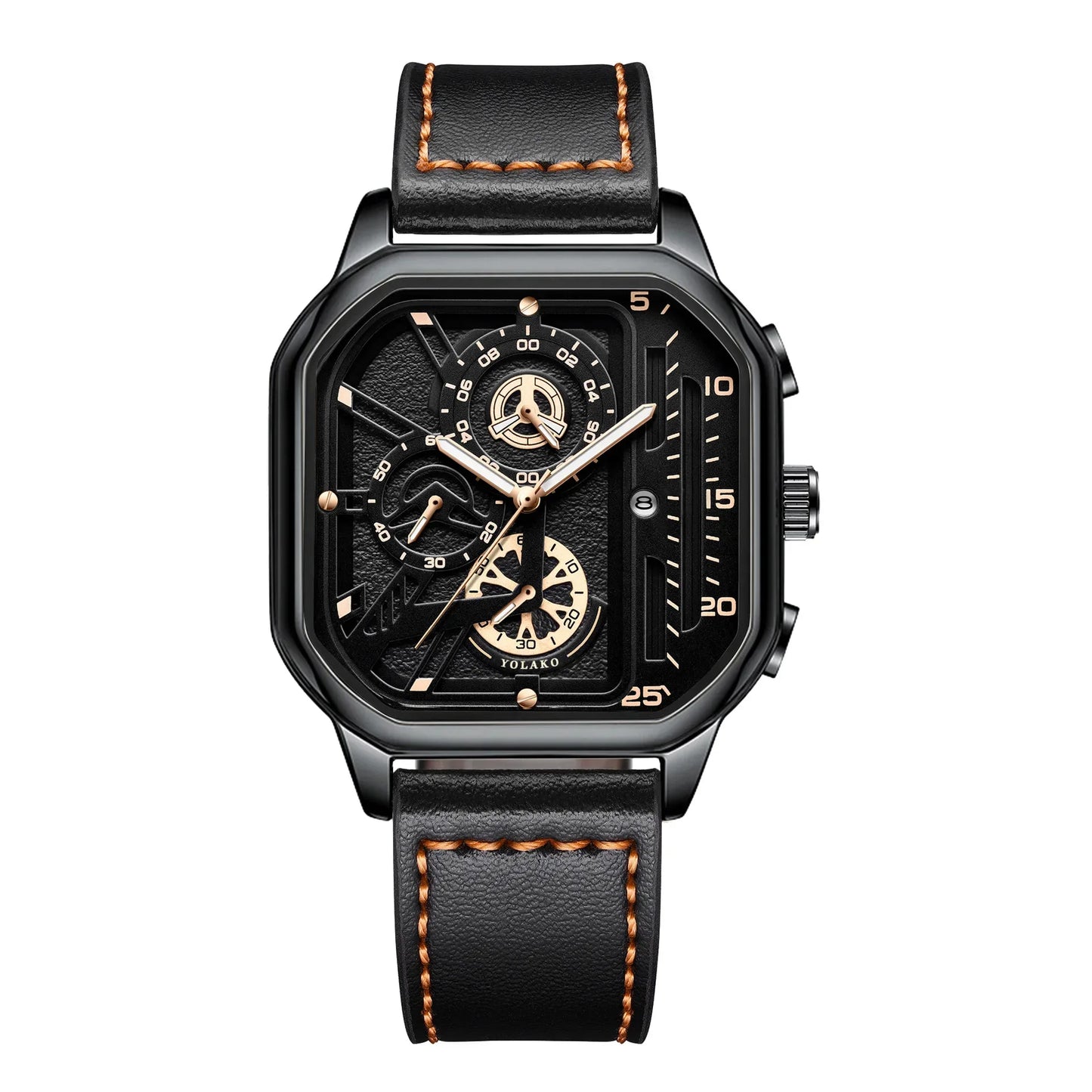 Men Quartz Watches Alloy Dial Business Men Watch PU Leather Strap Big